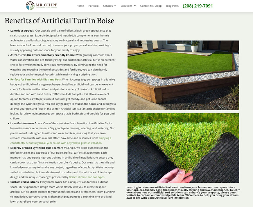 A picture of enhanced website copy for a landscaping client done by our digital content creation team. 